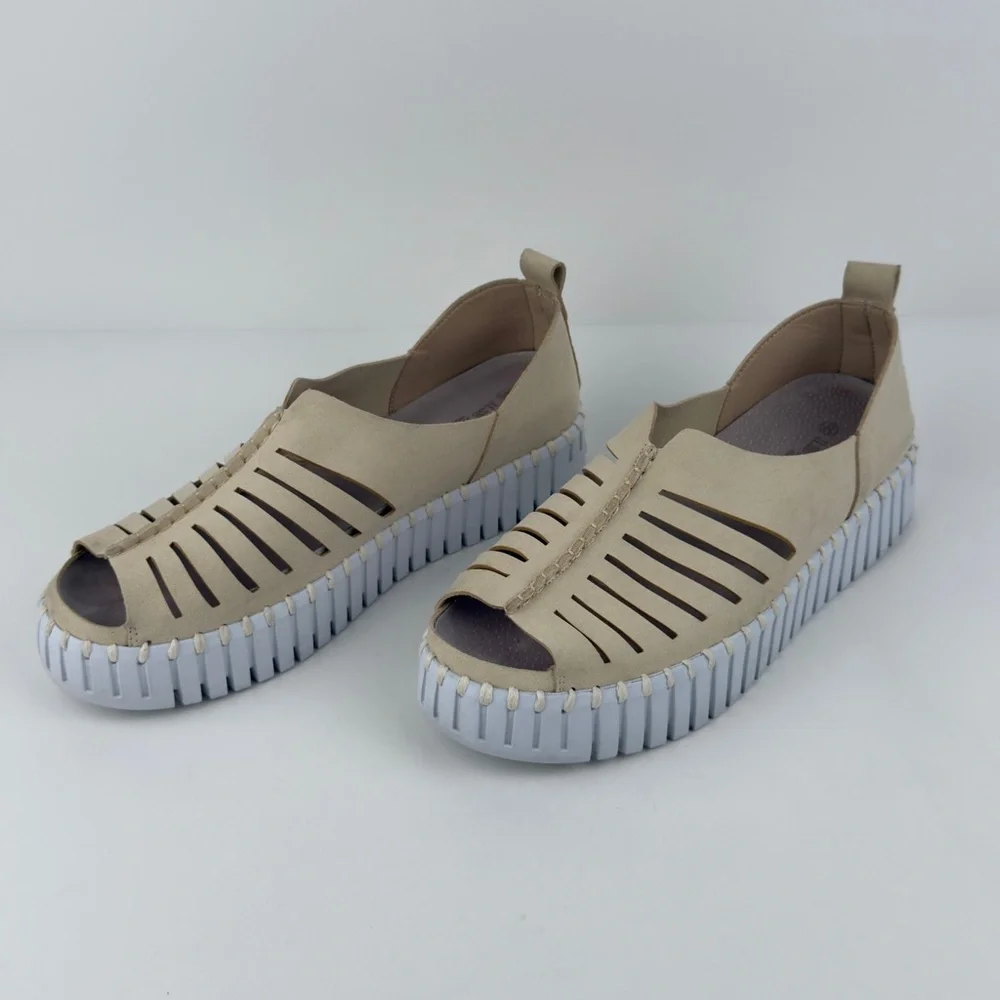 Ilse Jacobsen Tulip Platform Sandals Beige Peep Toe Comfort EU 40 US 9